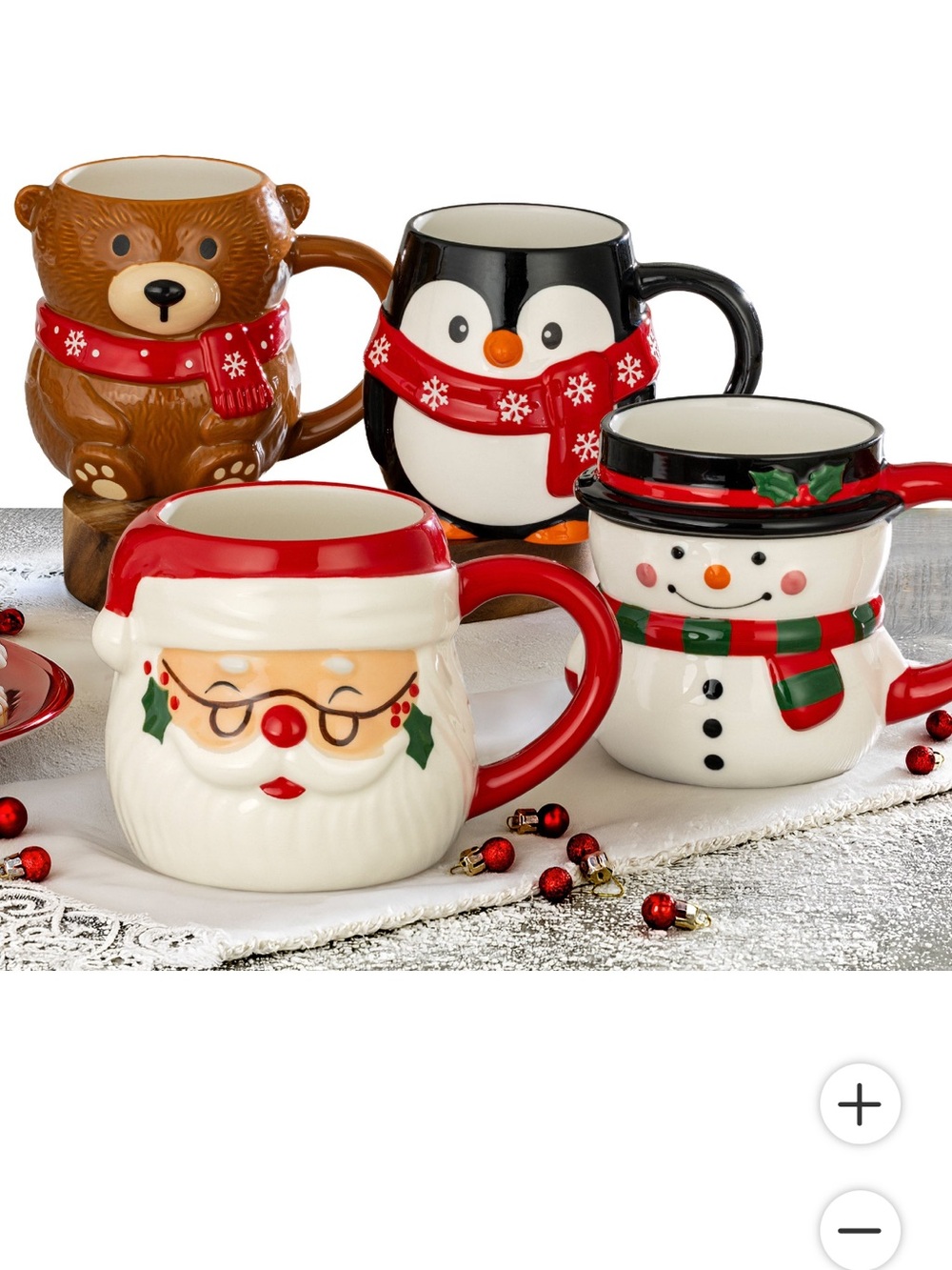 Signature Housewares Christmas Mugs 4 Pack Santa Snowman Penguin Bear Stoneware